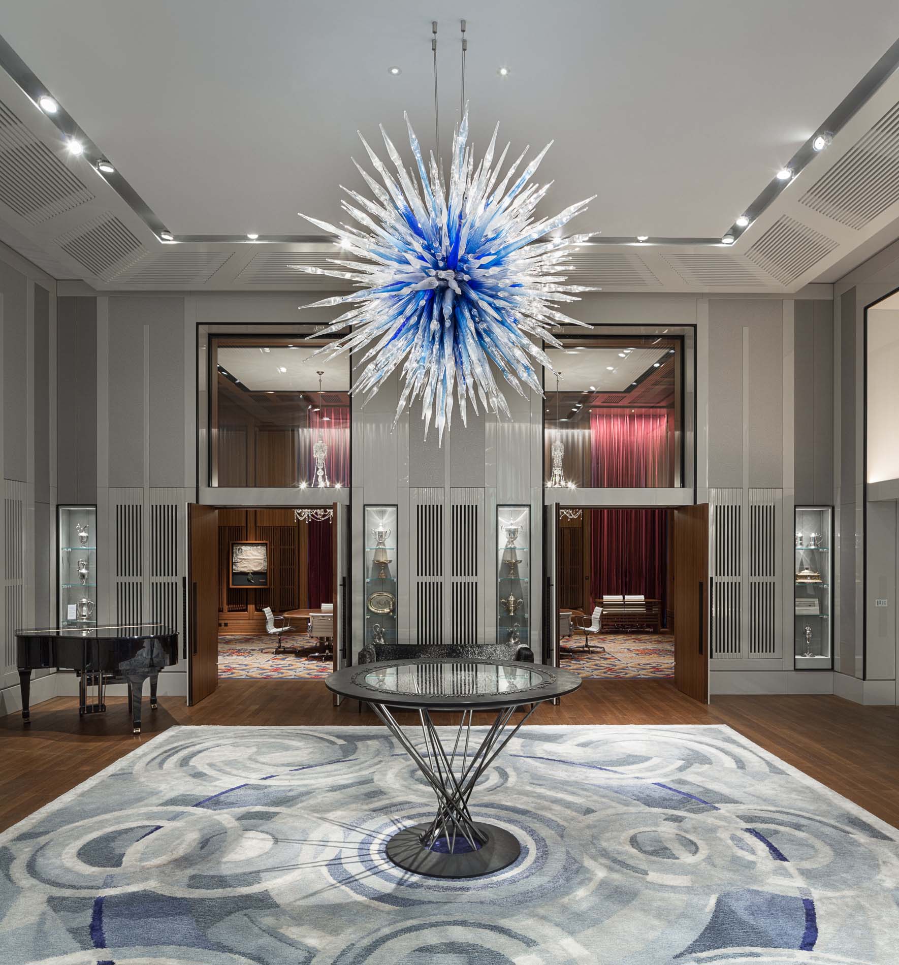 reception room with glass sculpture