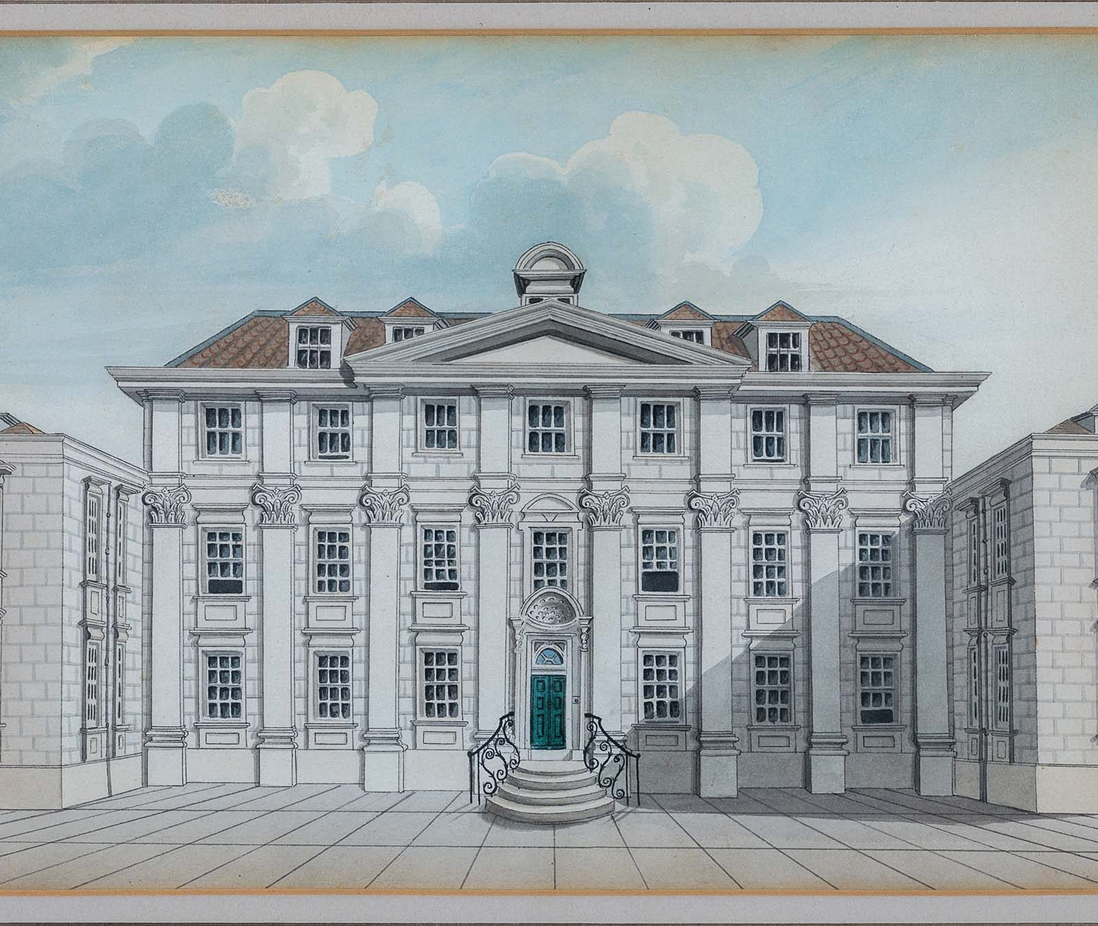 drawing of a large stone building