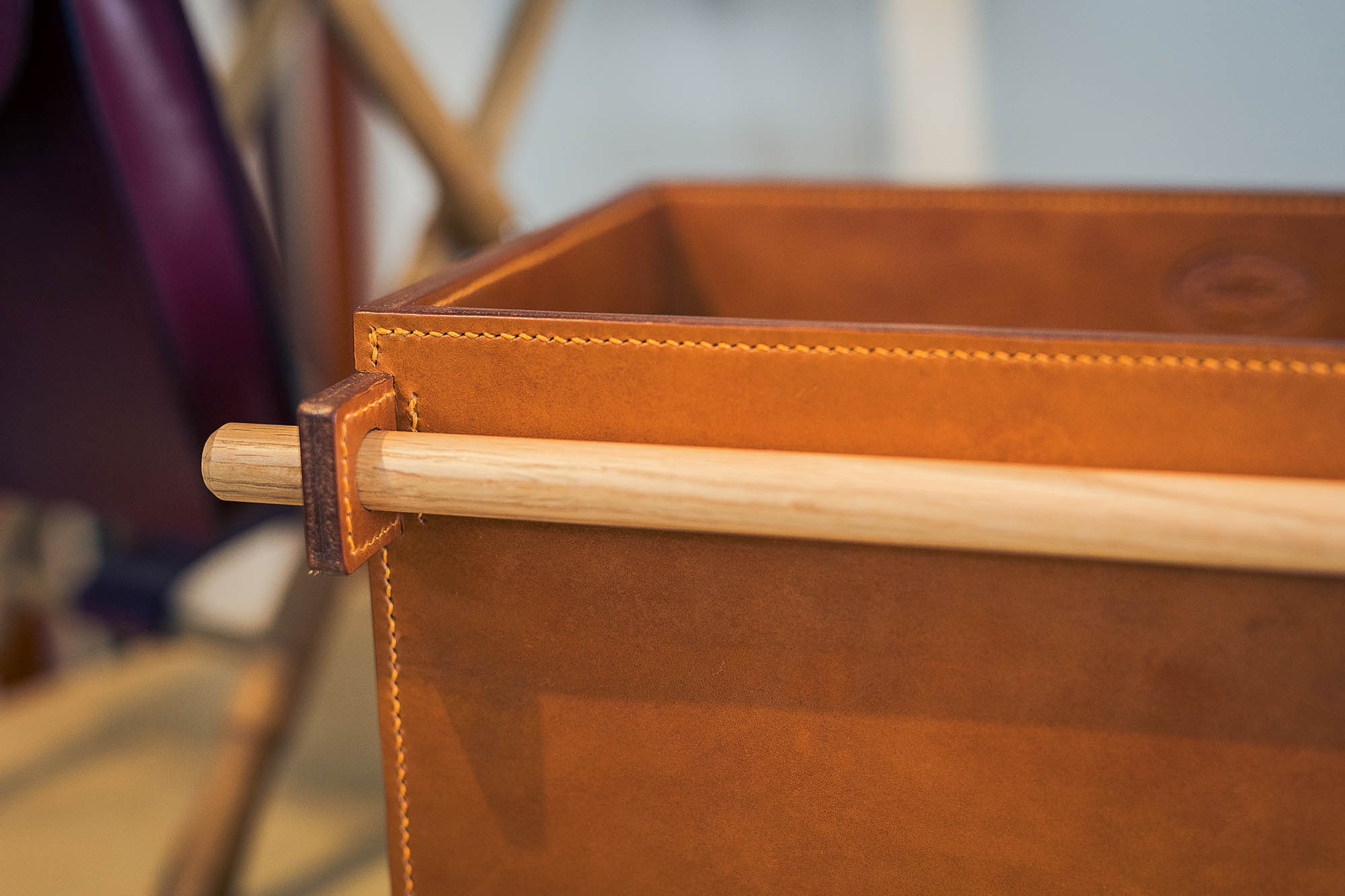 leather and wood container