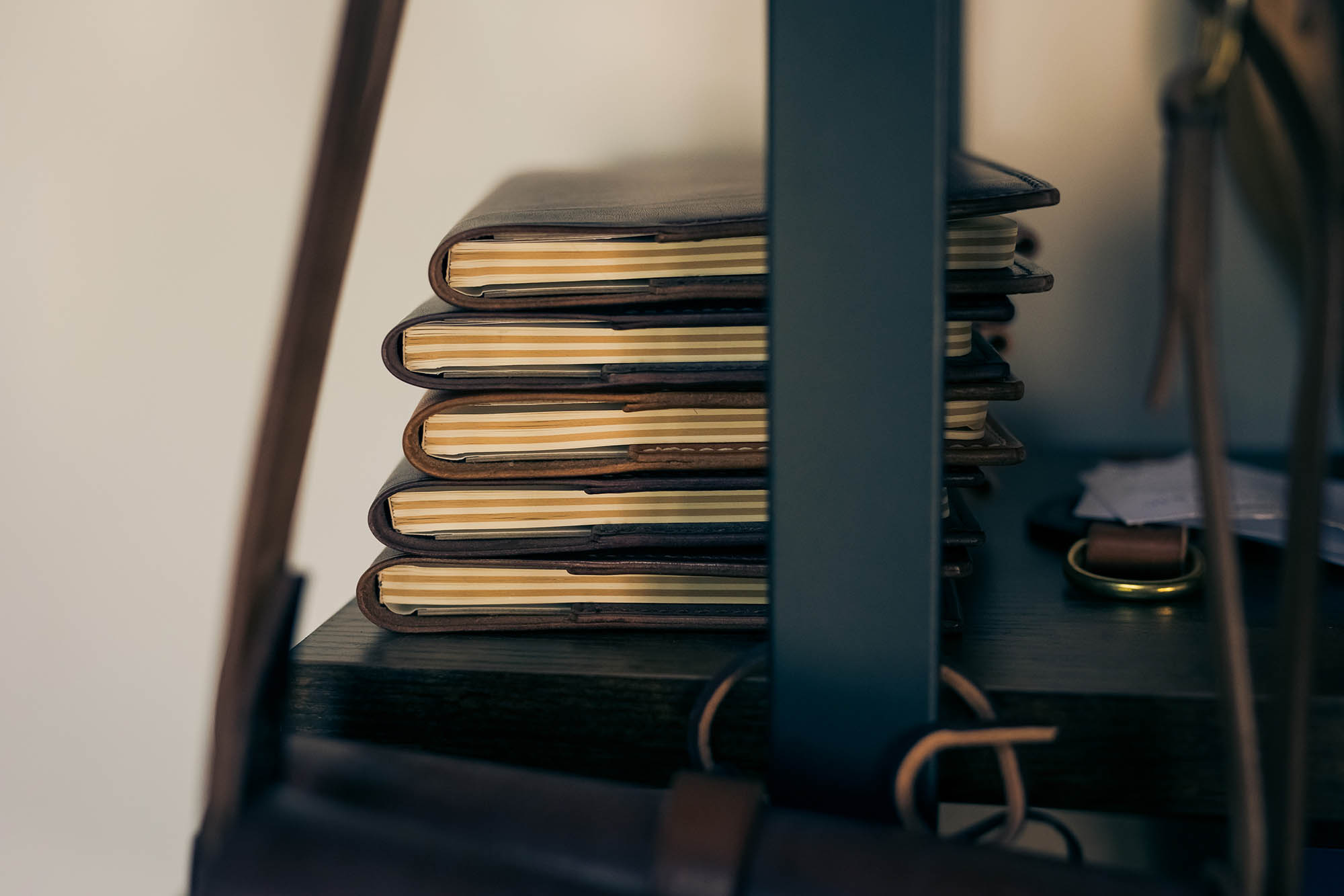 Books stacked on a shelf