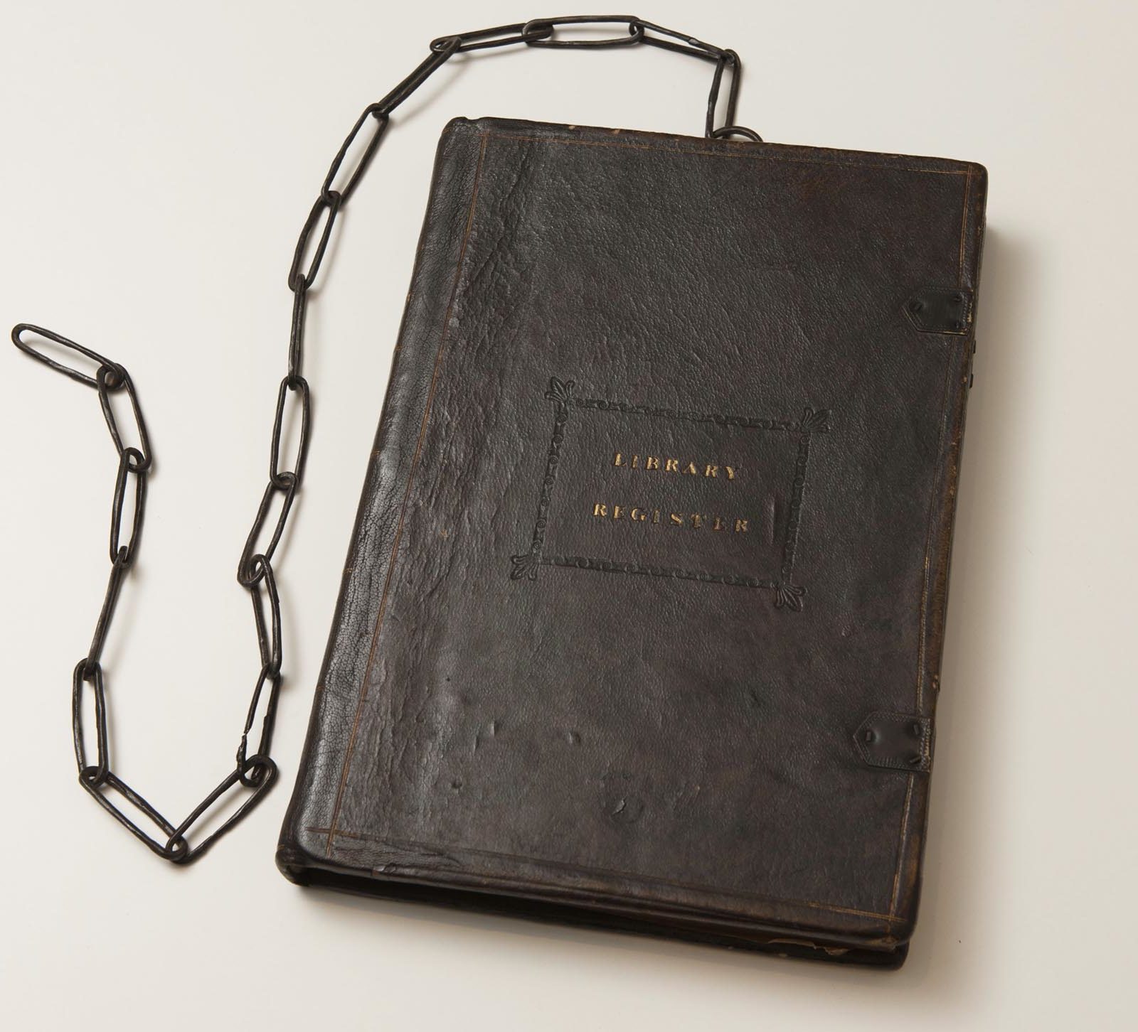 leather bound chained book