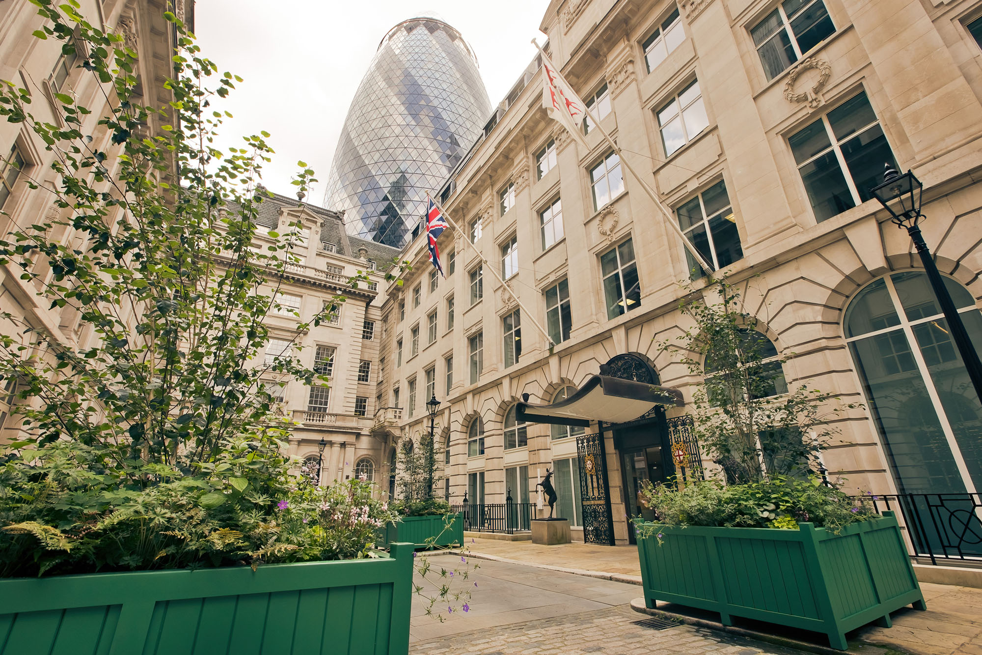 stone buildings with plants