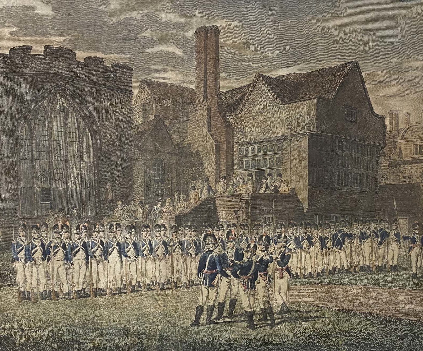 engraving of exercising soldiers